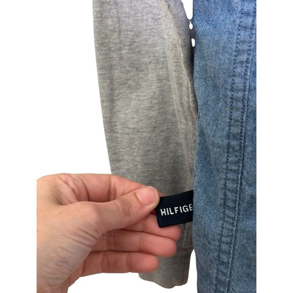 Tommy Hilfiger men blue denim faux overlay long sleeves shirt size XL - Picture 4 of 11